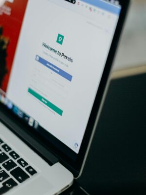 Focused shot of a laptop displaying the Pexels login page, highlighting modern digital interface.